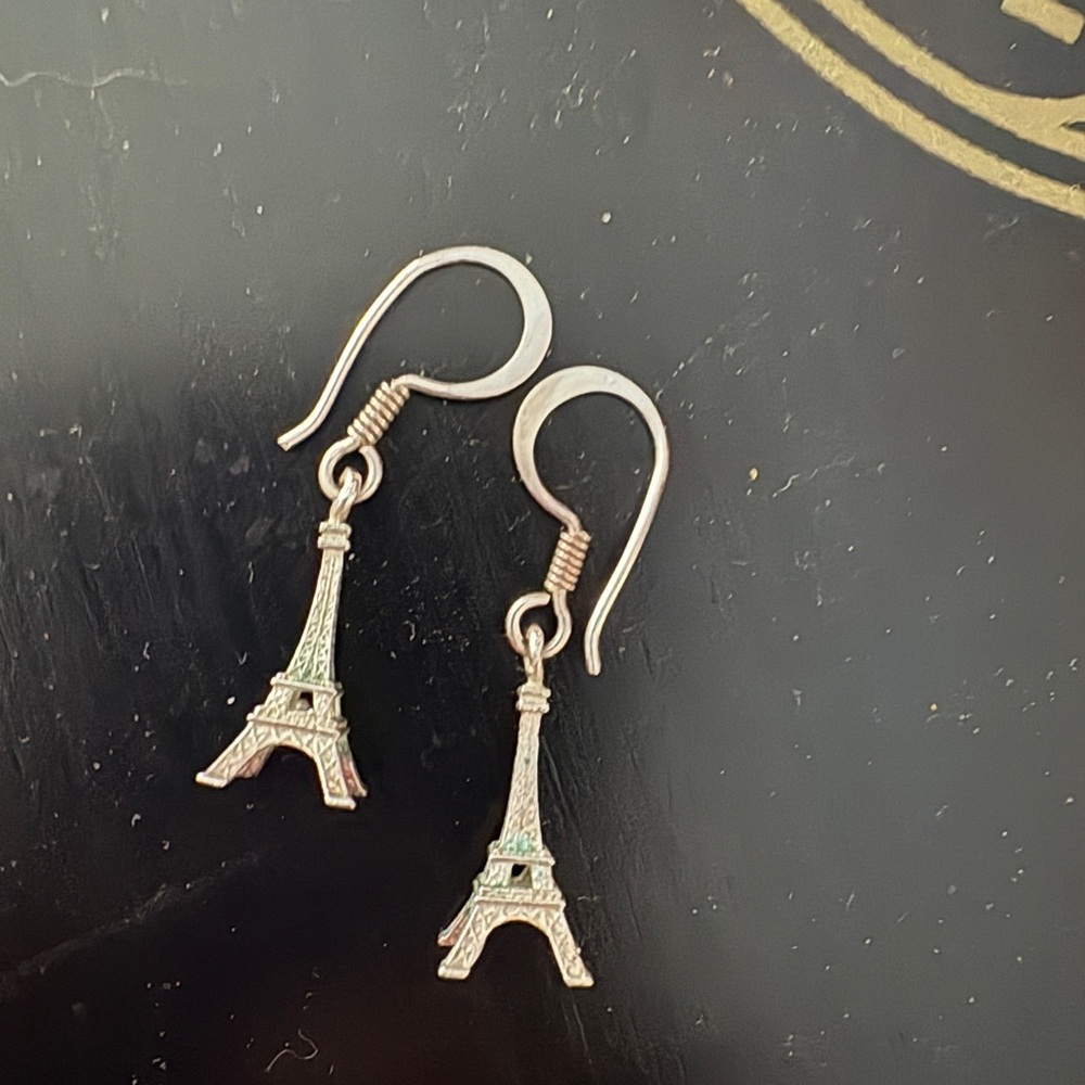 Sterling silver Eiffel Tower earrings.